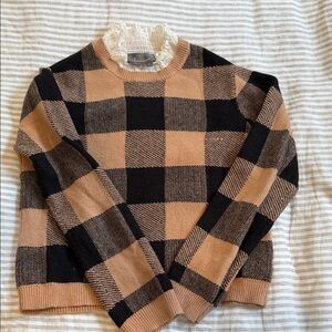 Anthropologie Buffalo Check Black and Camel Knit Sweater